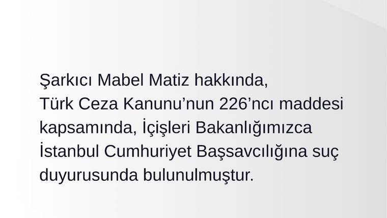 Mabel Matiz Hakkında İstanbul Cumhuriyet Başsavcılığına Suç Duyurusu