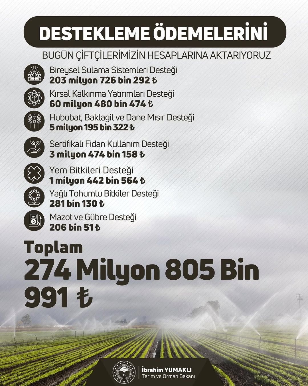Sivas'ta çiftçilere verilen desteklerin detaylarını gösteren bir infografik.