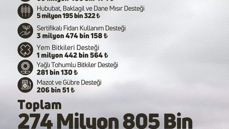 Sivas'ta çiftçilere verilen desteklerin detaylarını gösteren bir infografik.