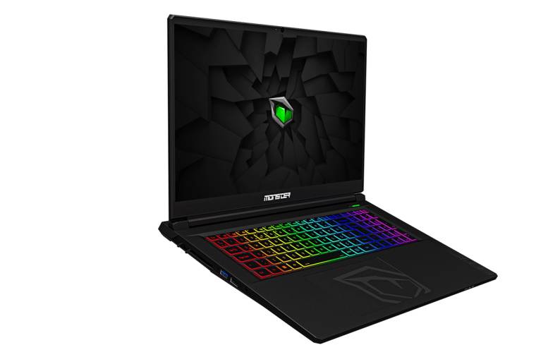 Monster markasına ait, RGB aydınlatmalı klavyesi olan bir dizüstü bilgisayar.