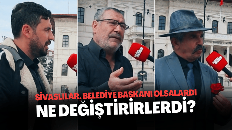 Üç kişi, mikrofonla röportaj yaparken görüntüleniyor; arka planda tarihi bir bina var.