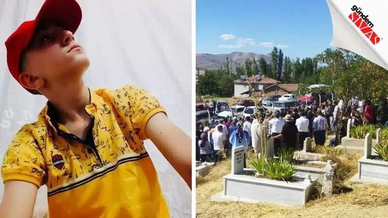 Bir grup insan, mezarlıkta toplanmış, bir cenaze töreni gerçekleştiriyor.