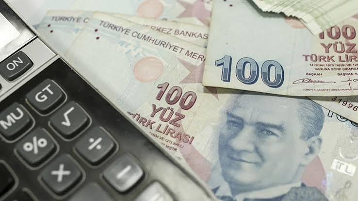 Hesap makinesi tuşlarının yanında üst üste duran 100 liralık banknotlar ve banknotlardaki portre görülüyor.