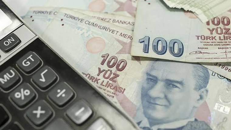 Hesap makinesi tuşlarının yanında üst üste duran 100 liralık banknotlar ve banknotlardaki portre görülüyor.
