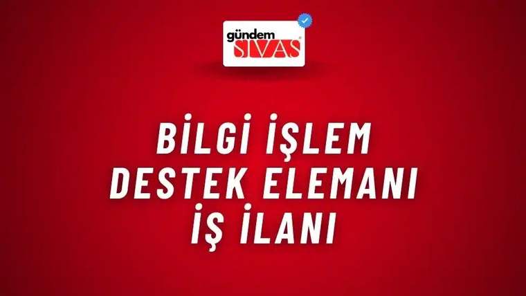 Kırmızı zemin üzerinde üstte Gündem Sivas logosu, ortada büyük beyaz harflerle iş ilanı metni yer alıyor.