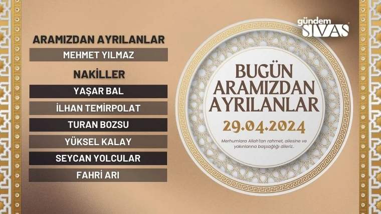 Bej zeminli duyuruda “Aramızdan Ayrılanlar” başlığı, isim listesi ve 29.04.2024 tarihi yer alıyor.
