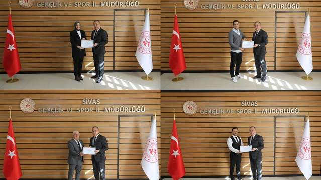 Sivas Gençlik ve Spor İl Müdürlüğü Personeline Teşekkür Belgesi Takdimi
