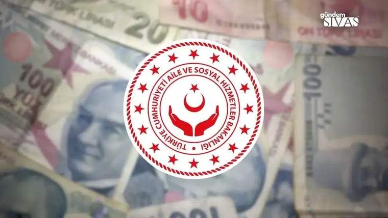 Türkiye Cumhuriyeti Aile ve Sosyal Hizmetler Bakanlığı logosu, arka planda banknotlar ile birlikte görünüyor.