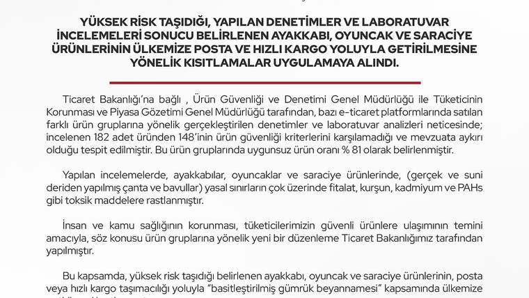 Ticaret Bakanlığı Üç Ürün Grubunun Posta ile Girişini Yasakladı