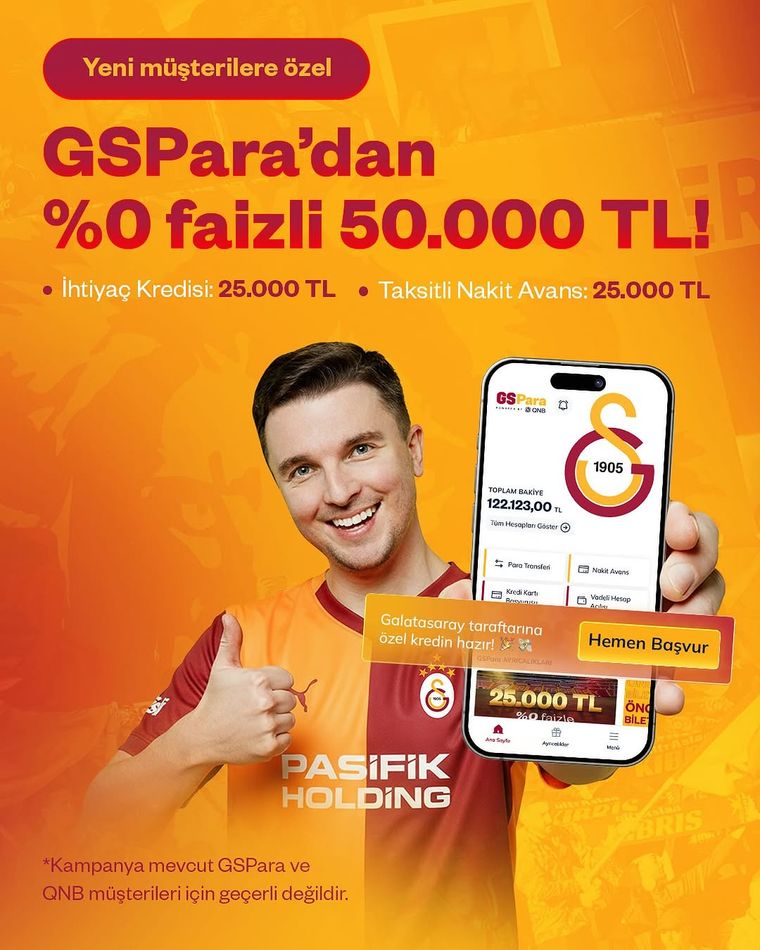 Galatasaray Taraftarına Ekonomik Fırsat: GSPara'dan 0 Faizli 50.000 TL Hoş Geldin Kredisi