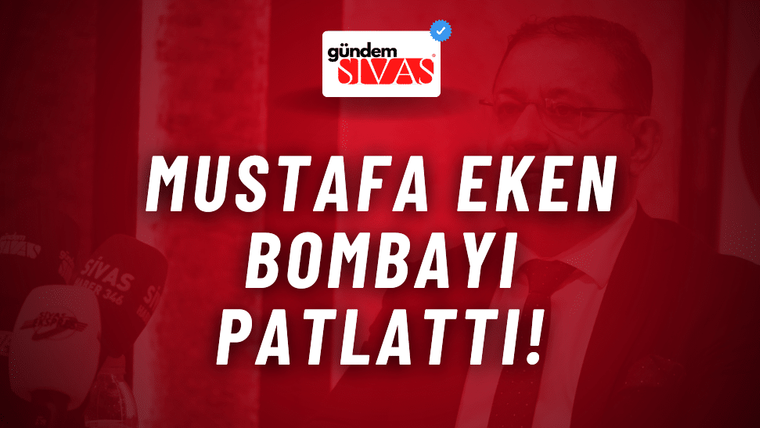 Kırmızı tasarımlı grafikte takım elbiseli bir kişi, mikrofonlar ve üst bölümde “gündem Sivas” logosu görülüyor.