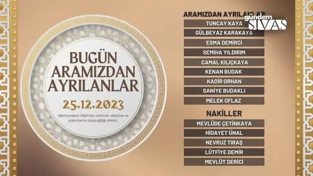 Aramızdan Ayrılanlar - 25.12.2023