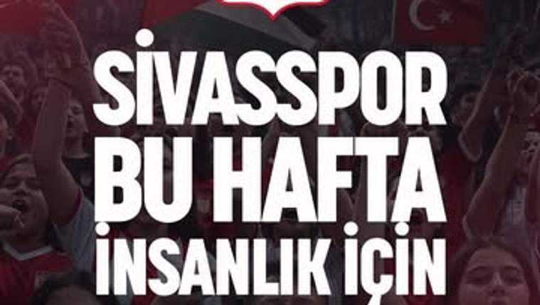 Sivasspor yazılı afişte, kalabalık taraftar görüntüleri ve Türk bayrağı yer alıyor.