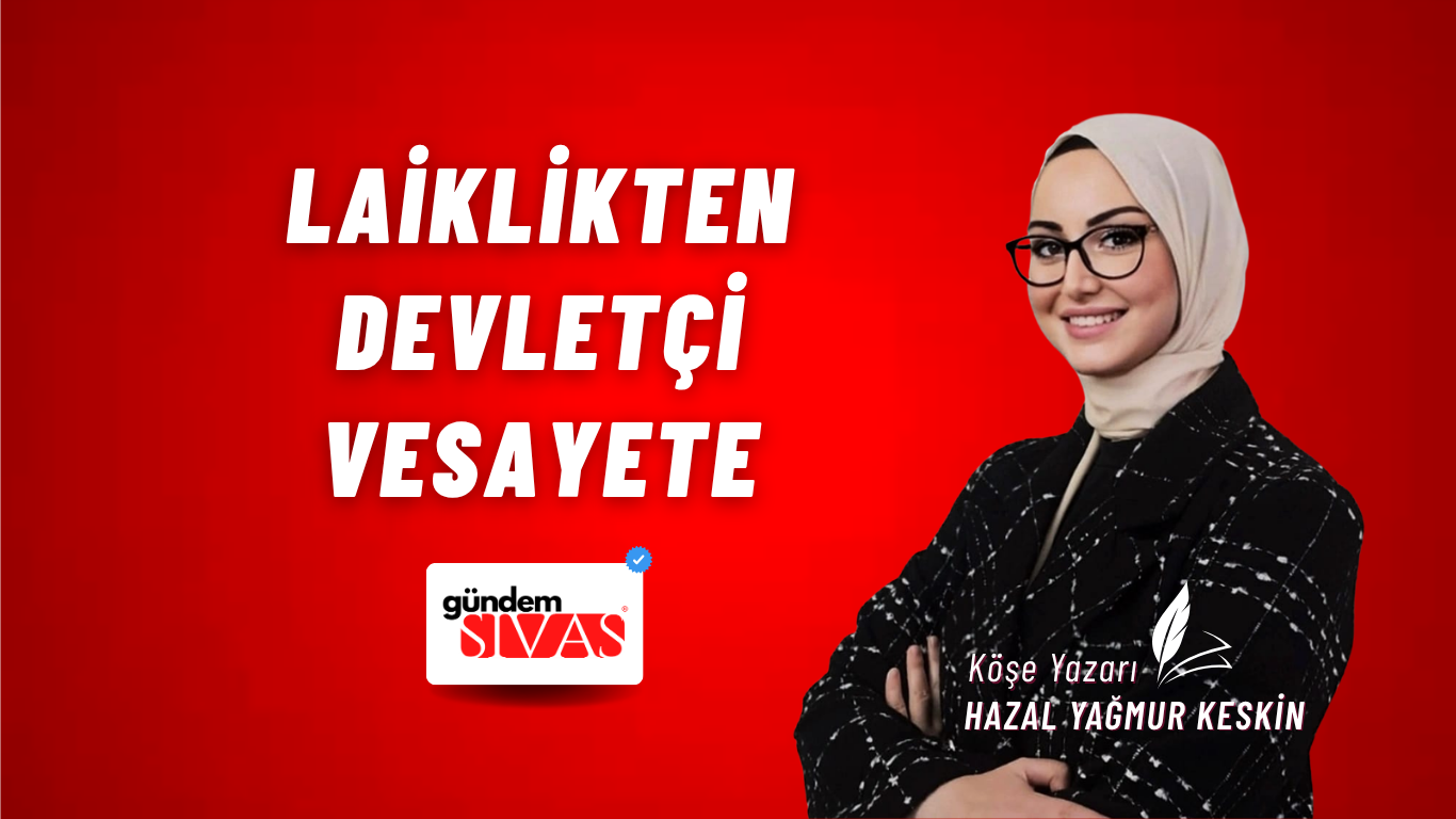 Kırmızı zemin üzerinde başörtülü ve gözlüklü bir kadın, yanında beyaz yazılar ve haber sitesi logosuyla yer alıyor.
