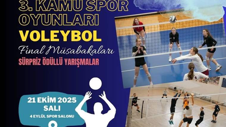 Voleybol oynayan kadınların fotoğrafları, turnuva bilgileri ve Sivas Gençlik ve Spor İl Müdürlüğü logosu yer alıyor.