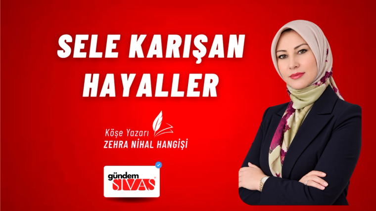 Kırmızı zeminli grafikte başörtülü bir kadın, kolları bağlı duruyor; altta köşe yazarı ibaresi ve logo yer alıyor.