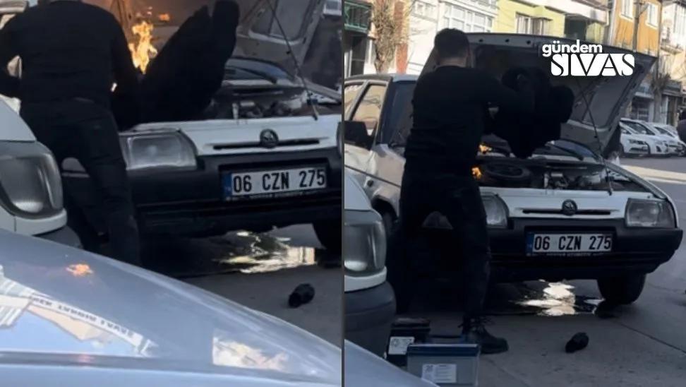 Çıkan Yangını Montuyla Söndürmeye Çalıştı