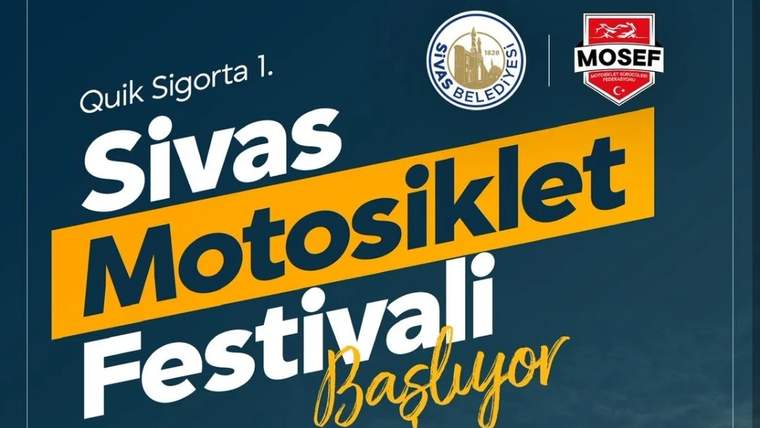 Sivas Motosiklet Festivali'nin tanıtım afişinde festivalin adı ve tarih bilgisi yer alıyor.