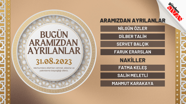 31.08.2023 Sivas Vefat Edenler