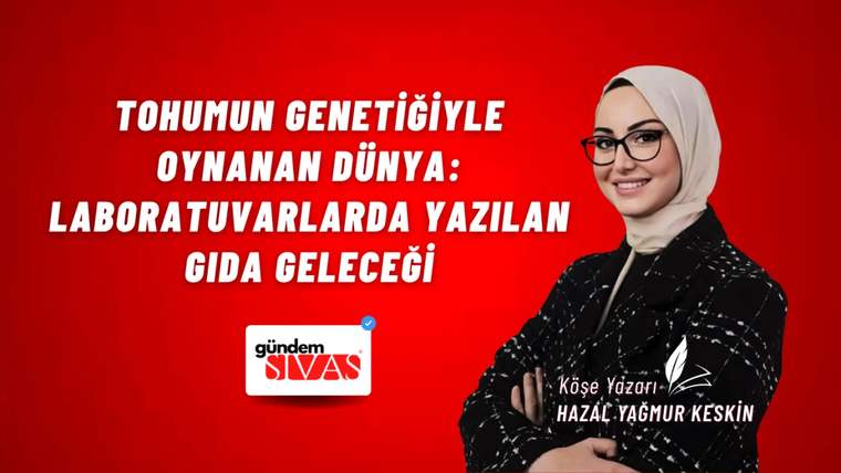 Kırmızı zemin üzerinde gözlüklü başörtülü bir kadın ve yanında Gündem Sivas logosu yer alıyor.