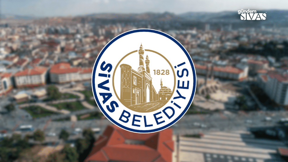 Sivas Belediyesi logosu, arka planda Sivas şehir manzarasıyla birlikte görünüyor.