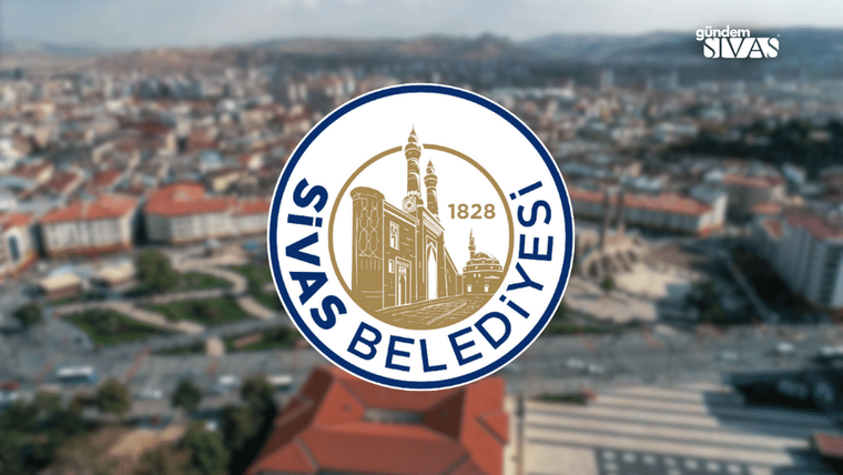 Sivas Belediyesi logosu, arka planda Sivas şehir manzarasıyla birlikte görünüyor.