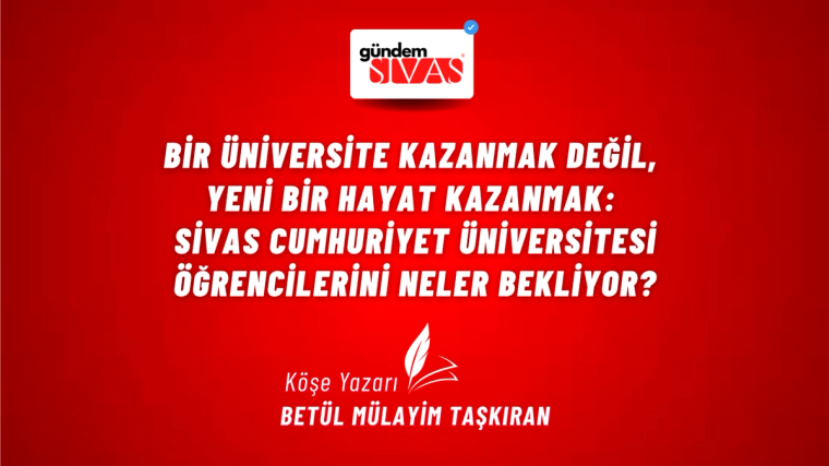 Kırmızı zemin üzerinde beyaz yazılar, üstte gazete logosu, altta köşe yazarı Betül Mülayim Taşkıran adı yer alıyor.