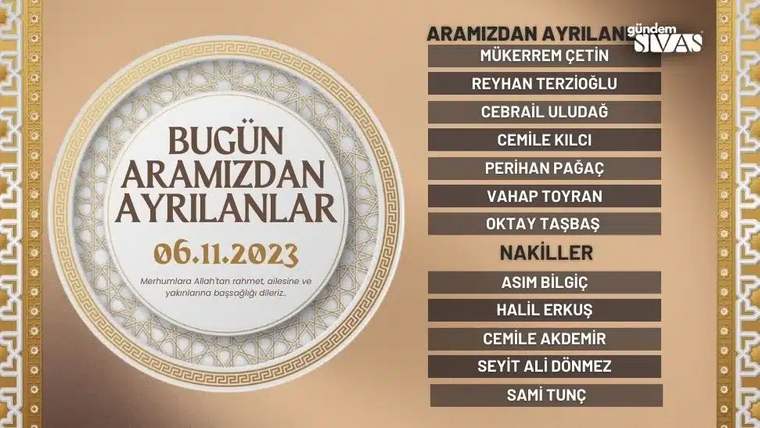 Bugün vefat edenlerin isimlerinin yer aldığı bir liste. Üst kısımda tarih yazıyor.