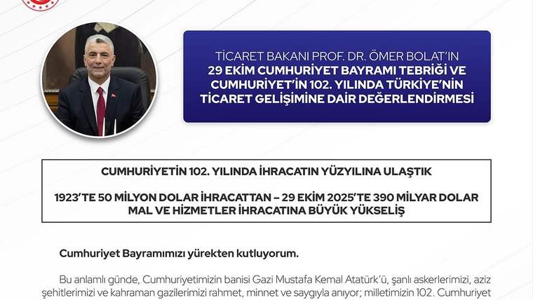 Bir belgede Cumhuriyet’in 102. yılı ve ihracat artışına ilişkin başlık ile açıklama metinleri yer alıyor.