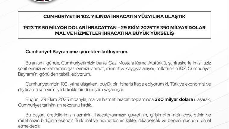 Cumhuriyet'in 102. Yılında Türkiye Ticareti: Hedefler ve Başarılar