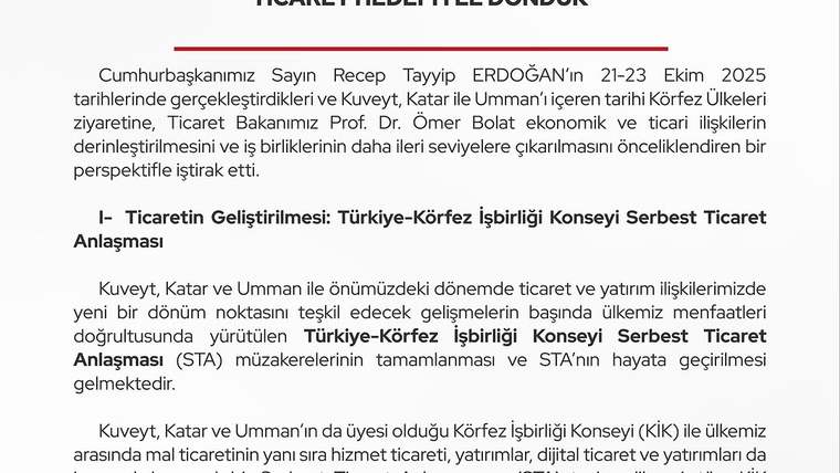 Cumhurbaşkanı Recep Tayyip Erdoğan, Körfez ülkeleriyle ticaret anlaşmaları imzaladı.