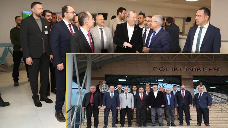 Kolajda, bir grup insanın bina içinde sohbet ettiği ve başka bir grubun “POLİKLİNİKLER” yazılı giriş önünde durduğu görülüyor.