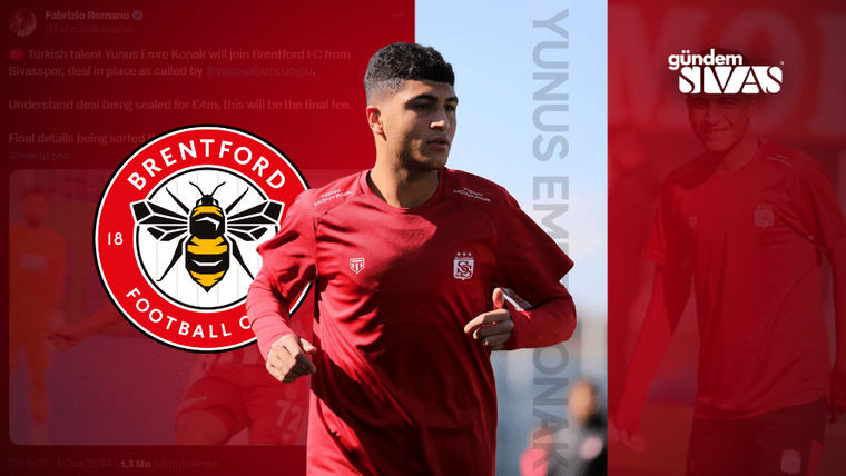 Kırmızı formasıyla koşan bir futbolcunun yanında Brentford Football Club arması görülüyor.