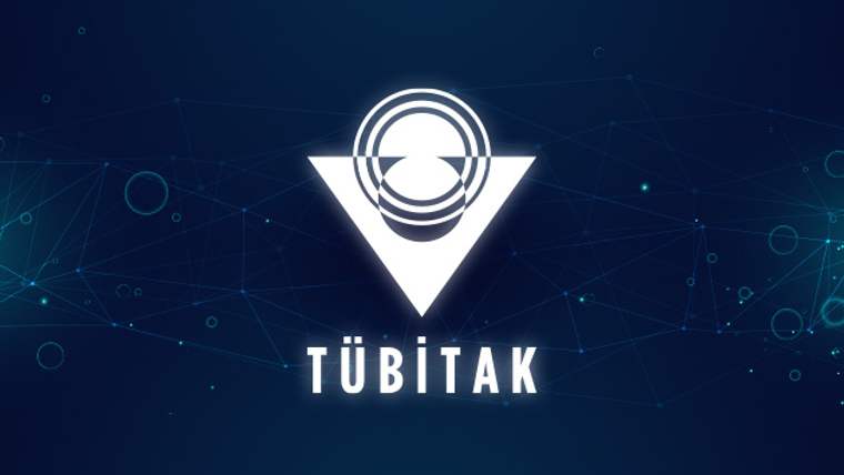Koyu mavi arka planda TÜBİTAK logosu ve altında beyaz TÜBİTAK yazısı yer alıyor.