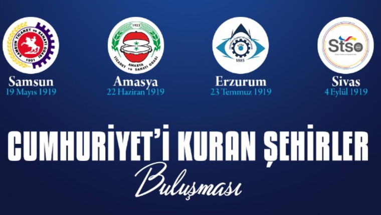 Lacivert afişte Amasya, Erzurum ve Sivas yazılarıyla üç kent logosu ve “Buluşması” ifadesi yer alıyor.