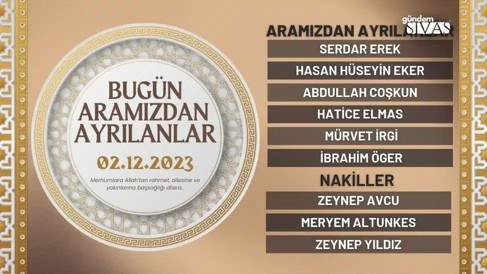 Sivas'ta Aramızdan Ayrılanlar - 02.11.2023