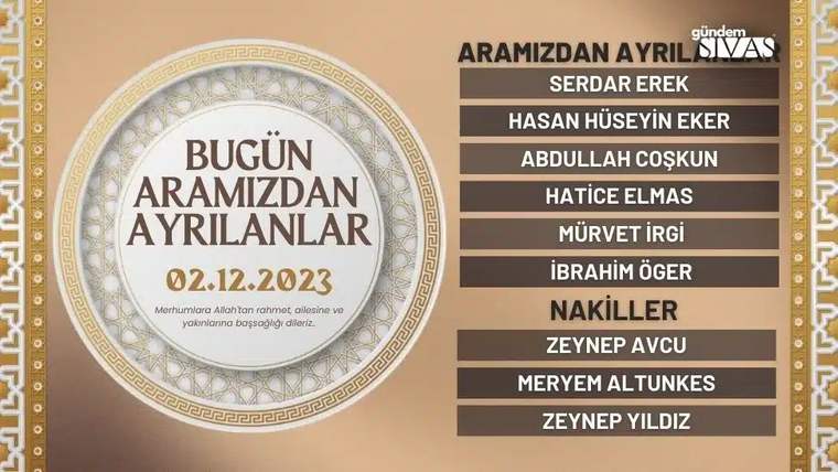 Sivas'ta aramızdan ayrılanların isimlerinin yer aldığı bir liste.