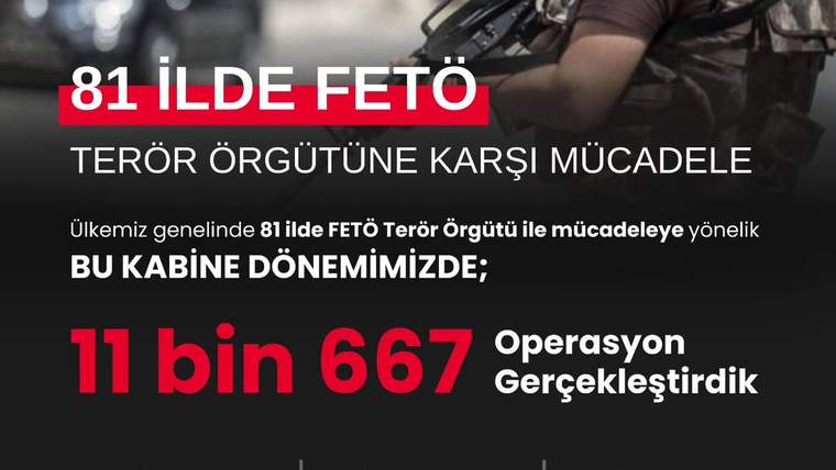 Koyu zemin üzerinde, silahlı personel fotoğrafı eşliğinde 81 ildeki operasyon sayılarını gösteren bilgilendirme grafiği