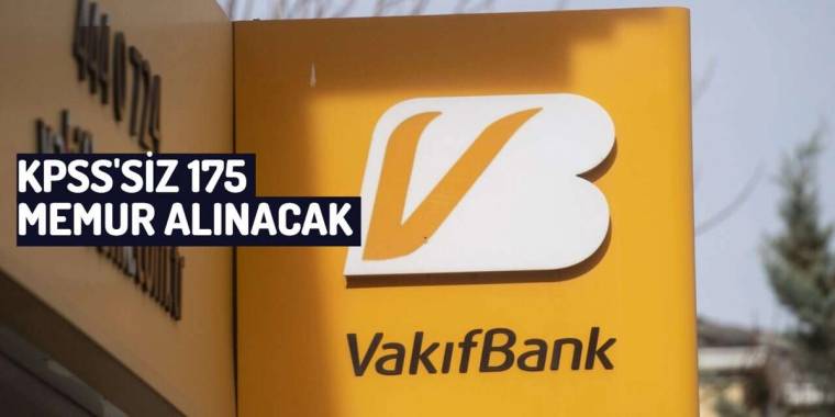 Sarı VakıfBank tabelası ve logosu, bir bina cephesinin önünde görülüyor; yanında alım duyurusu yazısı yer alıyor.
