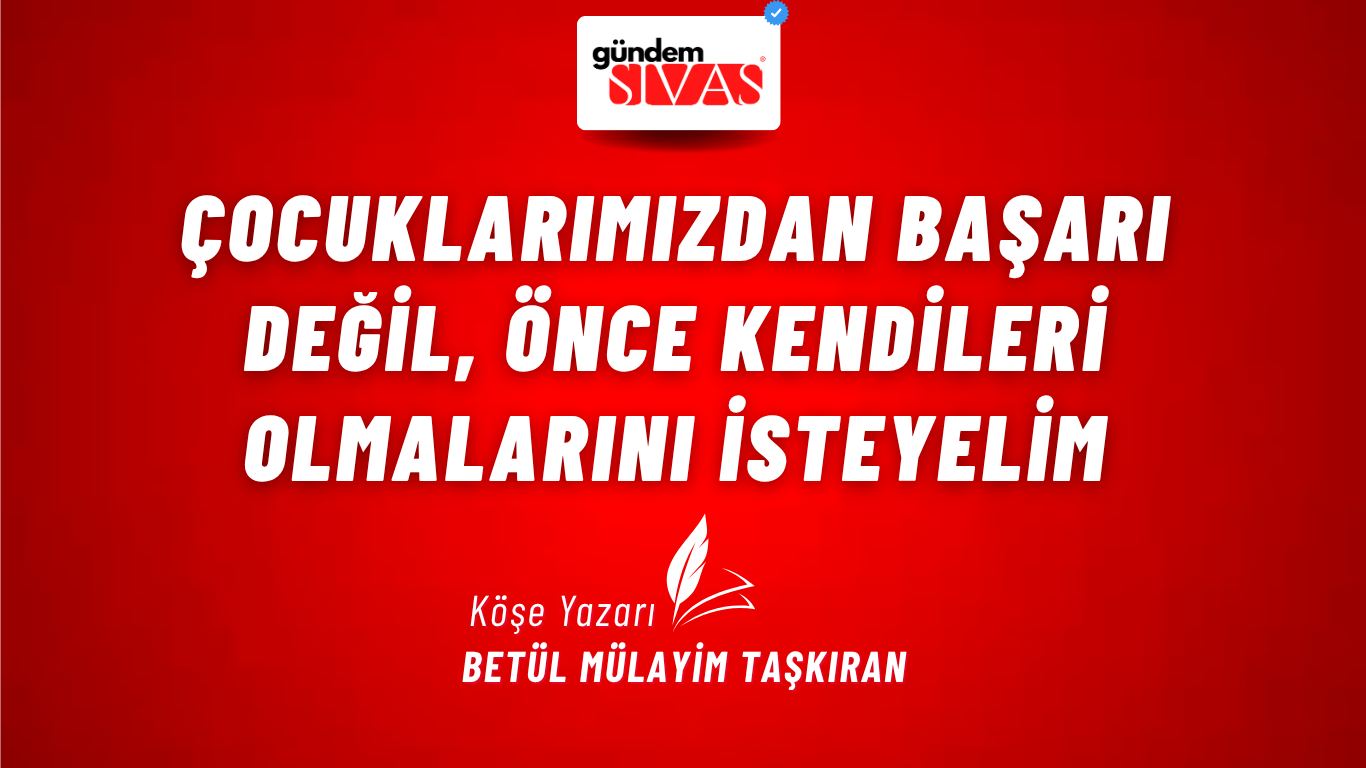 Kırmızı zeminli grafik üzerinde büyük beyaz yazılar, üstte Gündem Sivas logosu ve altta köşe yazarı adı yer alıyor.