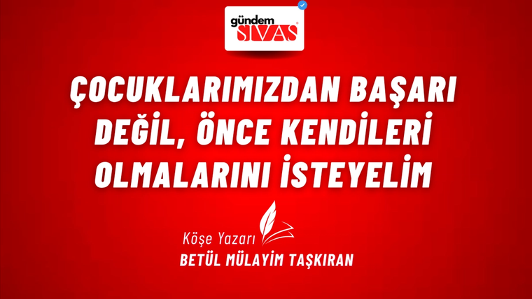 Kırmızı zeminli grafik üzerinde büyük beyaz yazılar, üstte Gündem Sivas logosu ve altta köşe yazarı adı yer alıyor.