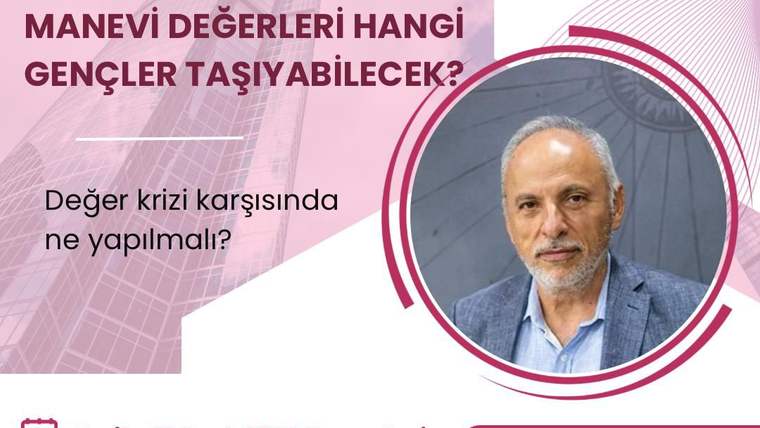 Pembe-beyaz söyleşi afişinde yaşlı bir erkeğin portresi, değer krizi sorusu ve 31 Ocak 2026 tarihi yer alıyor.