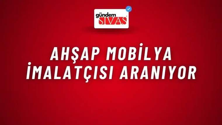 Kırmızı zemin üzerinde beyaz büyük harflerle ahşap mobilya üretimine ilişkin duyuru ve üstte bir logo yer alıyor.