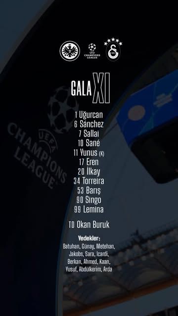 Galatasaray, Şampiyonlar Ligi'nde Eintracht Frankfurt ile Karşı Karşıya / İlk 11'ler Belli Oldu