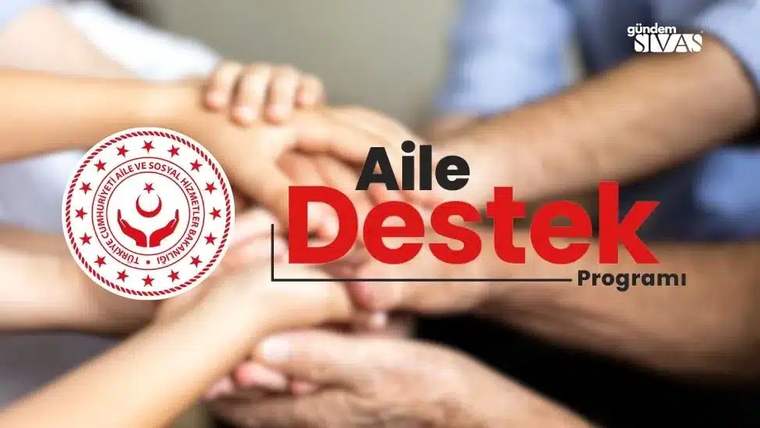 Üst üste konmuş ellerin üzerinde kırmızı harflerle “Aile Destek Programı” yazısı ve dairesel bir kurum logosu bulunuyor.