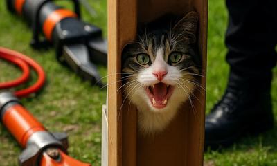 Sivas'ta Başı Dolaba Sıkışan Kedi İtfaiye Tarafından Kurtarıldı