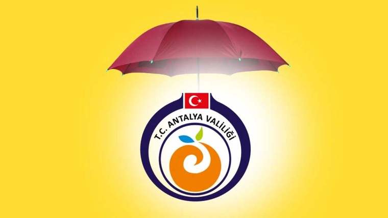 T.C. Antalya Valiliği logosu, sarı arka planda bir şemsiye ile birlikte yer alıyor.