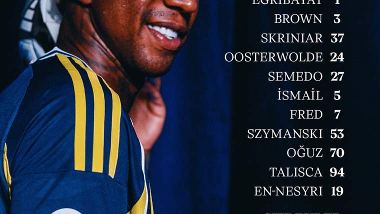 Sarı-lacivert forması görünen bir futbolcunun yanında ilk 11 ve yedek oyuncu listesi yer alıyor.