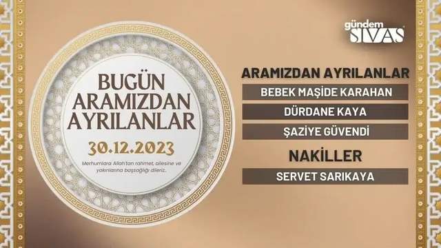 Bugün Aramızdan Ayrılanlar - 30.12.2023