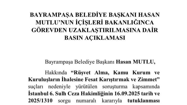 Bayrampaşa Belediye Başkanı Hasan Mutlu hakkında basın açıklaması metni.